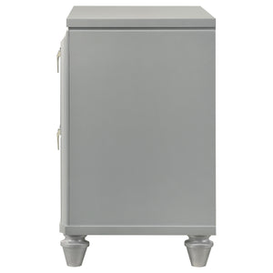 English Elm Delacroix Light Silver Nightstand with 2 Drawers, Felt-Lined Top, V-Shaped Crystal Pulls & Silver Trim B062P299982