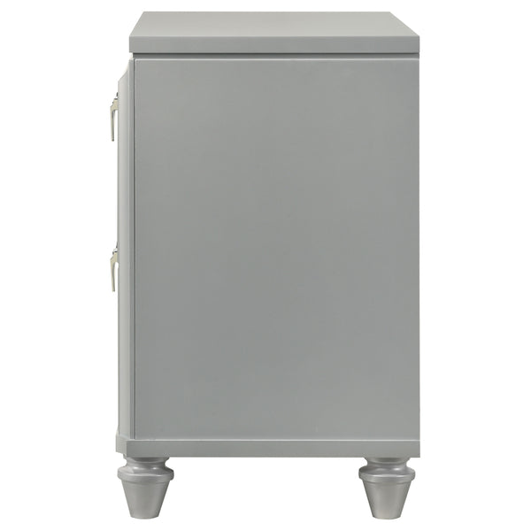 English Elm Delacroix Light Silver Nightstand with 2 Drawers, Felt-Lined Top, V-Shaped Crystal Pulls & Silver Trim B062P299982