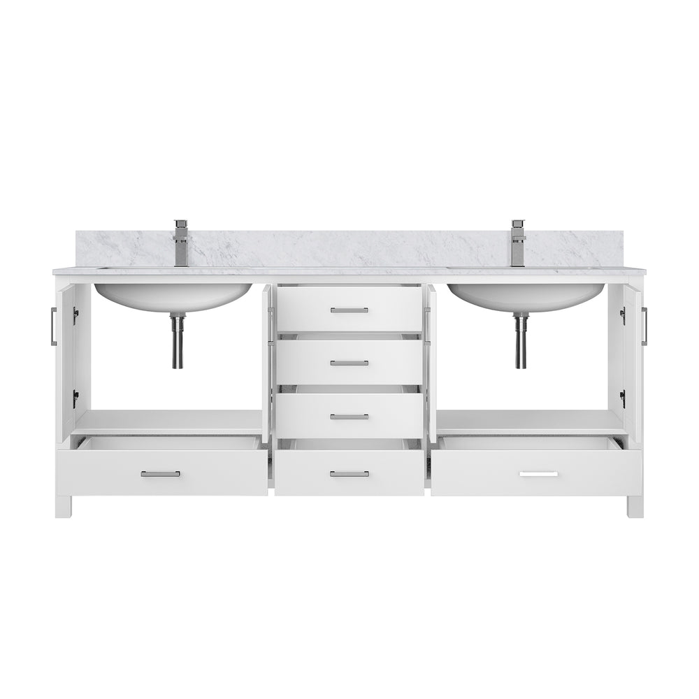 English Elm White 80" Double Bath Vanity with Carrara Marble Top, Soft-Close Drawers, Chrome Faucet Set, Durable B2731P259121