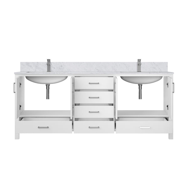 English Elm White 80" Double Bath Vanity with Carrara Marble Top, Soft-Close Drawers, Chrome Faucet Set, Durable B2731P259121