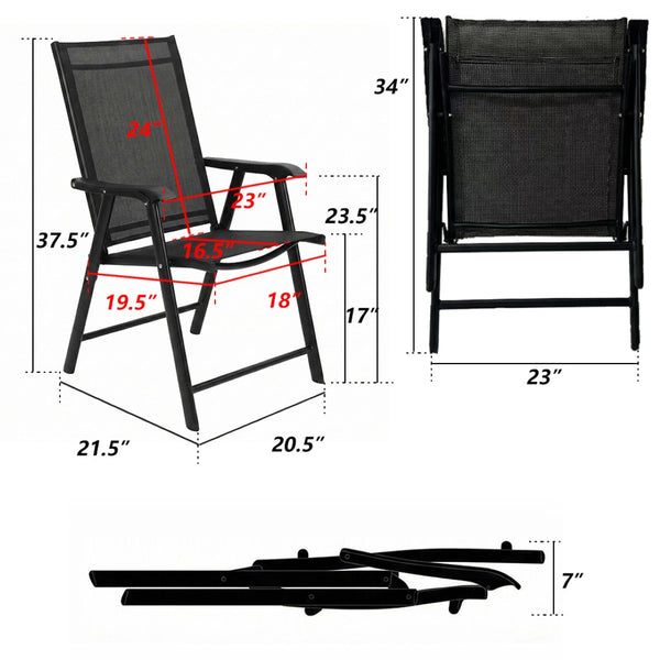 English Elm Outdoor Stackable Folding Chairs Set Ergonomic Mesh Back Steel Frame Patio Seating Black W5159P445935
