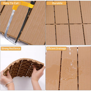 English Elm Plastic Interlocking Deck Tiles Slatted Wood Look Outdoor Patio Poolside Flooring 44 Pack W2882P204560