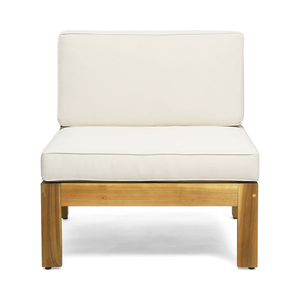 English Elm Christopher Knight Home® - ALCOVE Handcrafted L-Shape Sofa Set with Acacia Wood Frame, Water-Resistant Cushions, Ottoman Table Included Beige 63714.00BGE