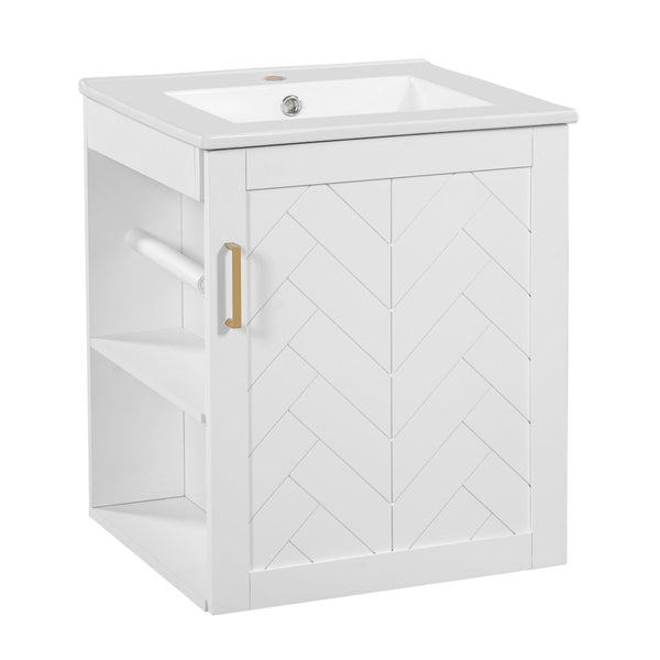 English Elm 20" Floating Bathroom Vanity with Ceramic Sink Soft Close Door and Open Side Shelf N710P332058K