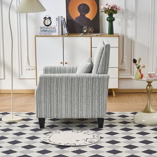 English Elm Modern Striped Upholstered Accent Chair with Arms, Nailhead Trim, Solid Wood Frame and Plush Foam Seating Grey W3373P363920