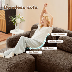 English Elm 114''soft Plush Modular Sectional Sofa with Cloud Cushions for Living Room Theater Chocolate W714S01540