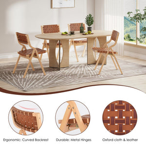 English Elm Wood Folding Dining Chairs with Rattan Woven Seat and Webbing Back Set of 2 Brown,Natural T3623P431376