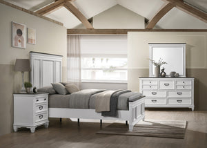 English Elm Clelane Wood Bedroom 5 Piece Set With Shiplap Panel Queen Bed, Dresser, Mirror, Nightstand, and Chest