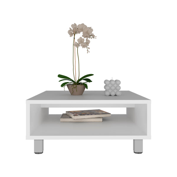 English Elm Eclipse low 10" minimalist square coffee table with open shelf storage, durable compact modern design White 12.9 L x 64 W x 7 H B200P253716