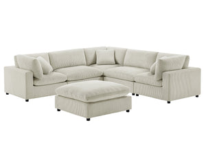 English Elm Chelsea Modular 6-Piece Sectional - Plush Beige Seating With Versatile Ottoman & Family-Friendly Design B050S00014