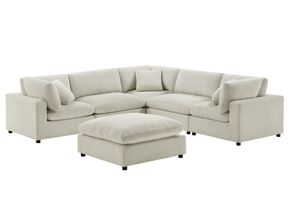 English Elm Chelsea Modular 6-Piece Sectional - Plush Beige Seating With Versatile Ottoman & Family-Friendly Design B050S00014
