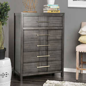 English Elm Transitional Solid Wood Chest with Five Smooth Glide Drawers, Felt-Lined Top, Timeless Design Gray 37 L x 20 W x 53 H B2741P368920