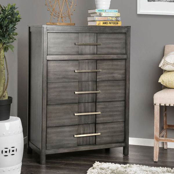 English Elm Transitional Solid Wood Chest with Five Smooth Glide Drawers, Felt-Lined Top, Timeless Design Gray 37 L x 20 W x 53 H B2741P368920
