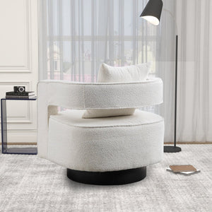 English Elm 29.13"w Boucle Swivel Accent Chair Open Back 360 Rotation Modern Lounge Seating Ivory W3188P417880