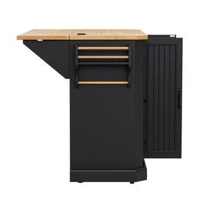 English Elm K&K 56-Inch Kitchen Island Cart with Embossed Vertical Stripe, Drop Leaf, Charging Station, Storage Black N707P266184B