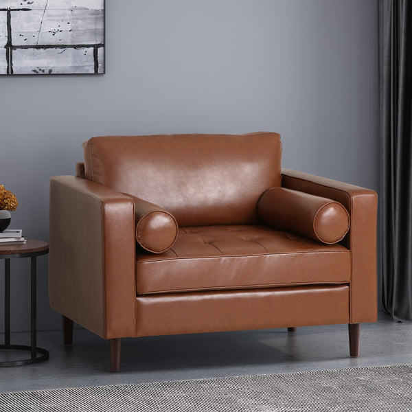 English Elm Christopher Knight Home® - CLUB Sophisticated Faux Leather Club Chair with Espresso Birch Legs, Plush Comfort and Modern Style Light Brown 45 L x 34.25 W x 23.5 H 72623.00COGN