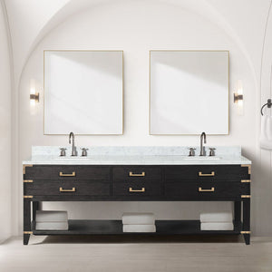 English Elm Black Oak Double Bath Vanity 84 in W x 22 in D – Solid Wood Frame, Soft-Close Drawers, Ample Storage, Fully Assembled B2731P261068