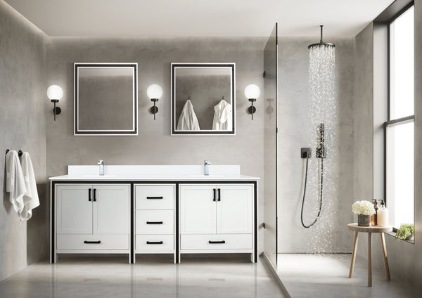 English Elm White Double Bath Vanity 80" W x 22" D with White Quartz Top, Soft-Close Drawers, 30" Mirrors, Ample Storage B2731S00916