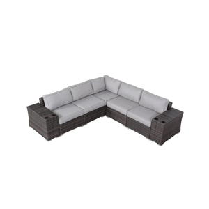 English Elm 7-Piece Rattan Sectional Seating Group with Cushions - Fully Assembled, Weatherproof HDPE Wicker, Reversible Design B120S00118