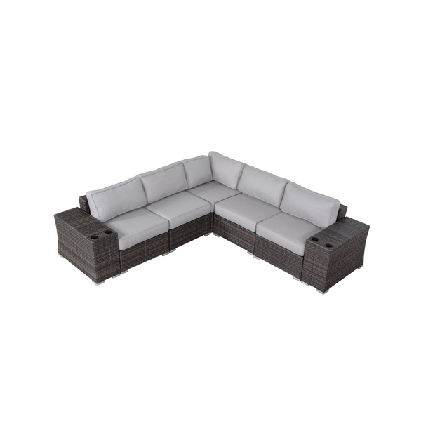 English Elm 7-Piece Rattan Sectional Seating Group with Cushions - Fully Assembled, Weatherproof HDPE Wicker, Reversible Design B120S00118