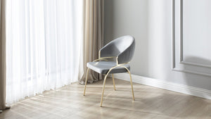 English Elm Ruby Modern Velvet Dining Chair With Gold Metal Legs - Ergonomic Comfort & Stylish Gray Design B009P241743-GIGA