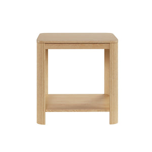 English Elm Rounded Square End Tables Set of 2 Boho Walnut with Wave Legs and Open Shelf W5563P449957