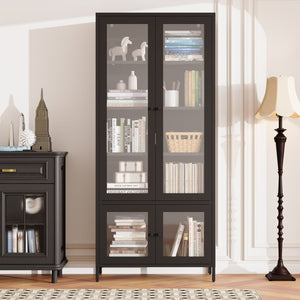 English Elm Large Metal Storage Cabinet with 4 Tempered Glass Doors, 5 Adjustable Shelves, Rust‑Resistant Steel, Black — Stylish Display & Secure Home Office Storage W2378P176271