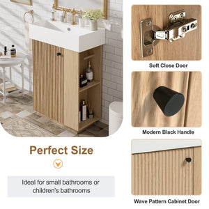 English Elm [video]21.6" Freestanding Bathroom Vanity Ceramic Sink Wavy Door Mdf Cabinet Small Bath Wood N729P285504N