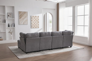 English Elm UNITED Modular 6-Seat Sectional Sofa with Removable Ottoman, Storage Compartments, Convertible Comfort Gray W1568S00245