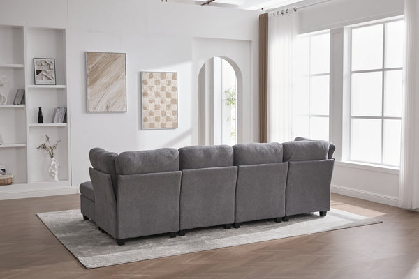 English Elm UNITED Modular 6-Seat Sectional Sofa with Removable Ottoman, Storage Compartments, Convertible Comfort Gray W1568S00245