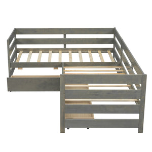 English Elm Twin L-Shaped Platform Bed with Three Spacious Drawers, Solid Pine & MDF, Clean-Lined Design Gray N7090000468E