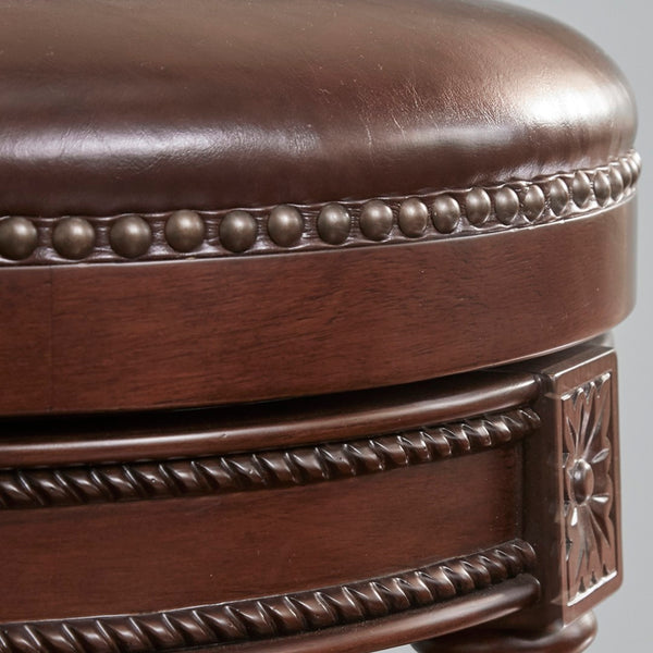 English Elm 26in. Faux Leather Swivel Barstool Nailhead Trim Carved Wood Counter Height Kitchen B2751P436436