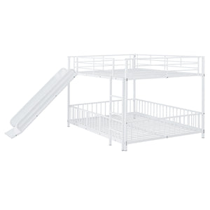 English Elm Full Full over Full Metal Bunk Bed with Slide, Interchangeable Stairs, Gate & Safety Guardrails for Kids White SF000170AAK
