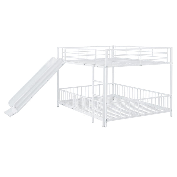 English Elm Full Full over Full Metal Bunk Bed with Slide, Interchangeable Stairs, Gate & Safety Guardrails for Kids White SF000170AAK
