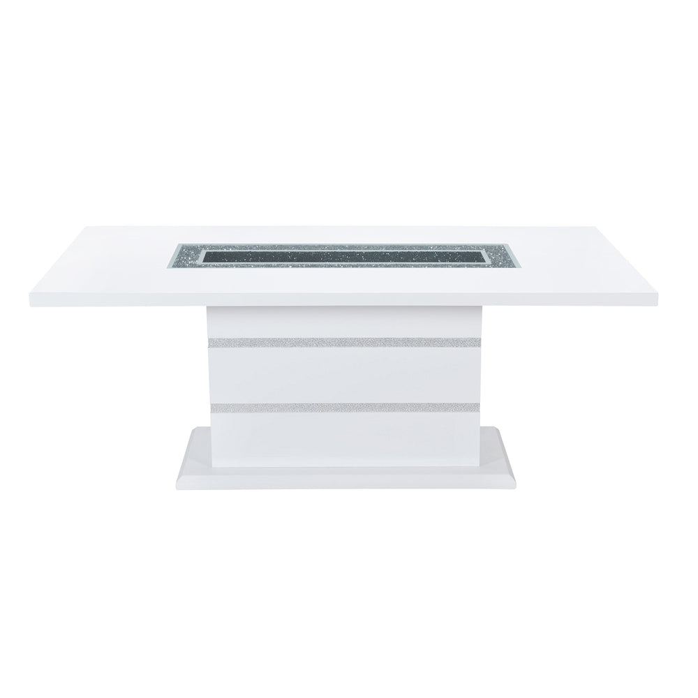 English Elm ARIYA White Dining Table and 4 Chairs Set – Contemporary High-Gloss Solid Wood & Glass Pedestal Design B201S00391