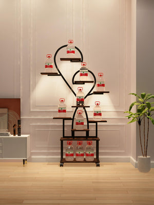 English Elm (Heart Shape) Plant Stand Indoor with LED Grow Lights, Tiered Metal Tree Shelf, Stylish Black/Walnut Decor W2641P323276