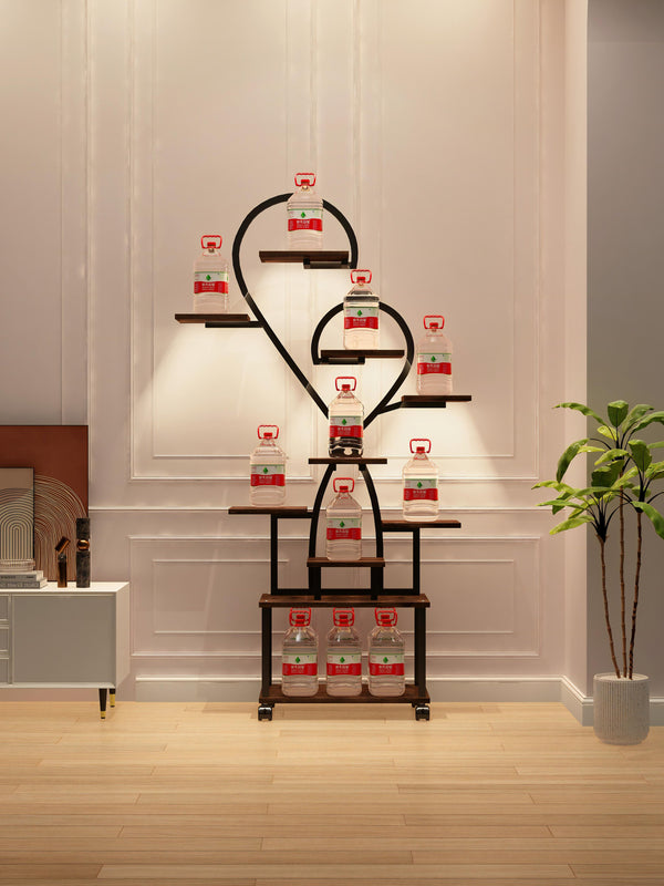 English Elm (Heart Shape) Plant Stand Indoor with LED Grow Lights, Tiered Metal Tree Shelf, Stylish Black/Walnut Decor W2641P323276