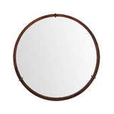 English Elm Hausen 31.5" Mid-Century Modern Round Accent Wall Mirror, Brown Walnut Wood & Veneer