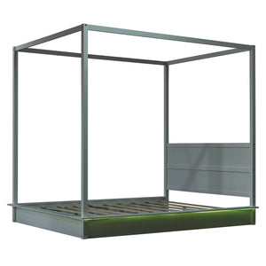 English Elm Queen LED Canopy Bed Frame White – Modern Platform Queen with Support Slats, No Box Spring Needed, Stylish Curtains-Friendly Design N708P292151K