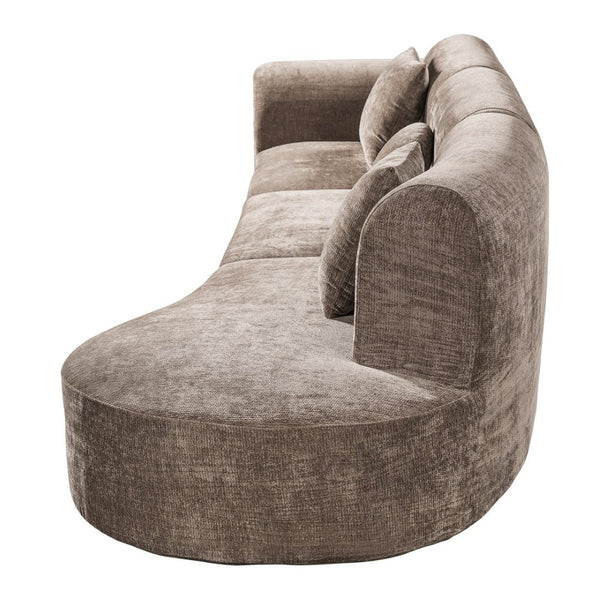 English Elm 140" Curved Sectional Sofa Plush Lamb Wool Upholstery 3 Piece Modular Living Room Set Brown N767P384981R