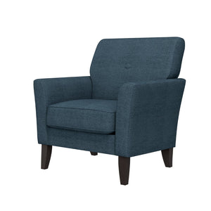 English Elm Dorset Barrel Accent Chair Velour Upholstery Solid Legs Compact Living Room Seating Blue B127P495069