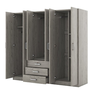 English Elm 6-doors Mdf Wardrobe with Large Drawers Streamlined Bedroom Storage Modern Design Gray N820000010E