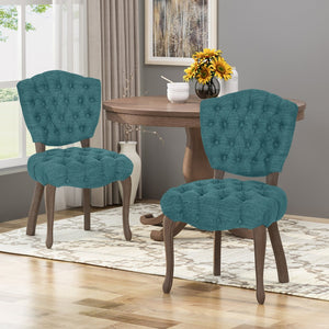 English Elm Kd Button Tufted Dining Chairs Set of 2 Rubberwood Scrolled Legs Vintage Style 61624.00FT
