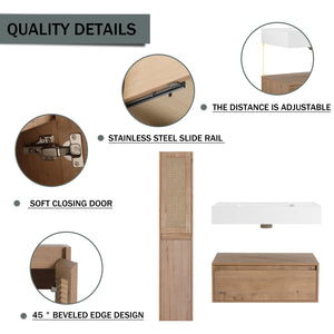 English Elm 30 Inch Wall-Mounted Bathroom Vanity Set With Resin Sink & Soft-Close Drawers For Modern Spaces W999S00350