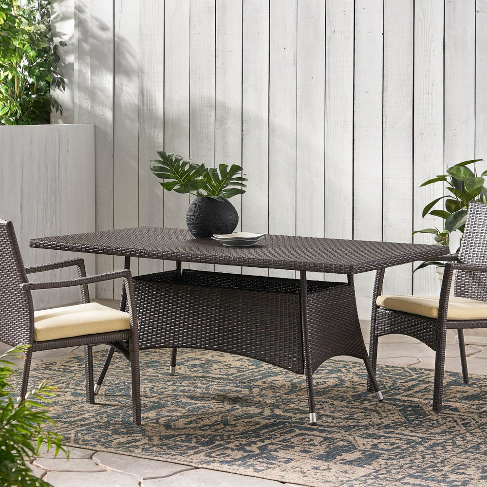 English Elm Corsica Outdoor Rectangular Wicker Dining Table Seats Six for Patio Entertaining N767P360874B