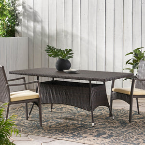 English Elm Corsica Outdoor Rectangular Wicker Dining Table Seats Six for Patio Entertaining N767P360874B