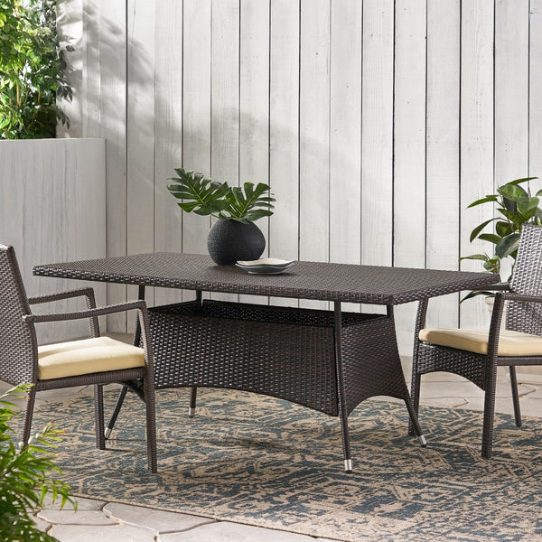 English Elm Corsica Outdoor Rectangular Wicker Dining Table Seats Six for Patio Entertaining N767P360874B