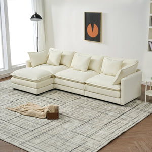English Elm Modular cloud-inspired sectional sofa with chenille upholstery, deep seats, ottoman units, plush cushions White W2290S00011