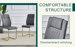 English Elm Table 5-Piece Set: Elegant 31.5-Inch Round Marble Dining Table With 4 Gray Pu Chairs & Gold Legs W1151S02493-GIGA