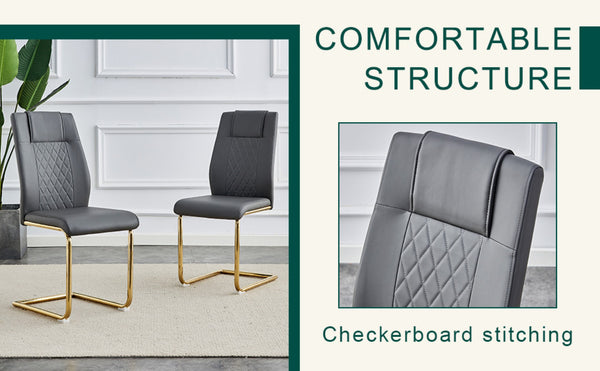 English Elm Table 5-Piece Set: Elegant 31.5-Inch Round Marble Dining Table With 4 Gray Pu Chairs & Gold Legs W1151S02493-GIGA